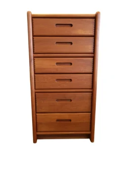 Hohe Dänische Teak Kommode mit Sechs Schubladen von Dyrlund, 1960er
