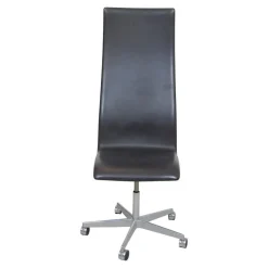 Hoher Oxford Bürostuhl aus braunem Original Leder von Arne Jacobsen