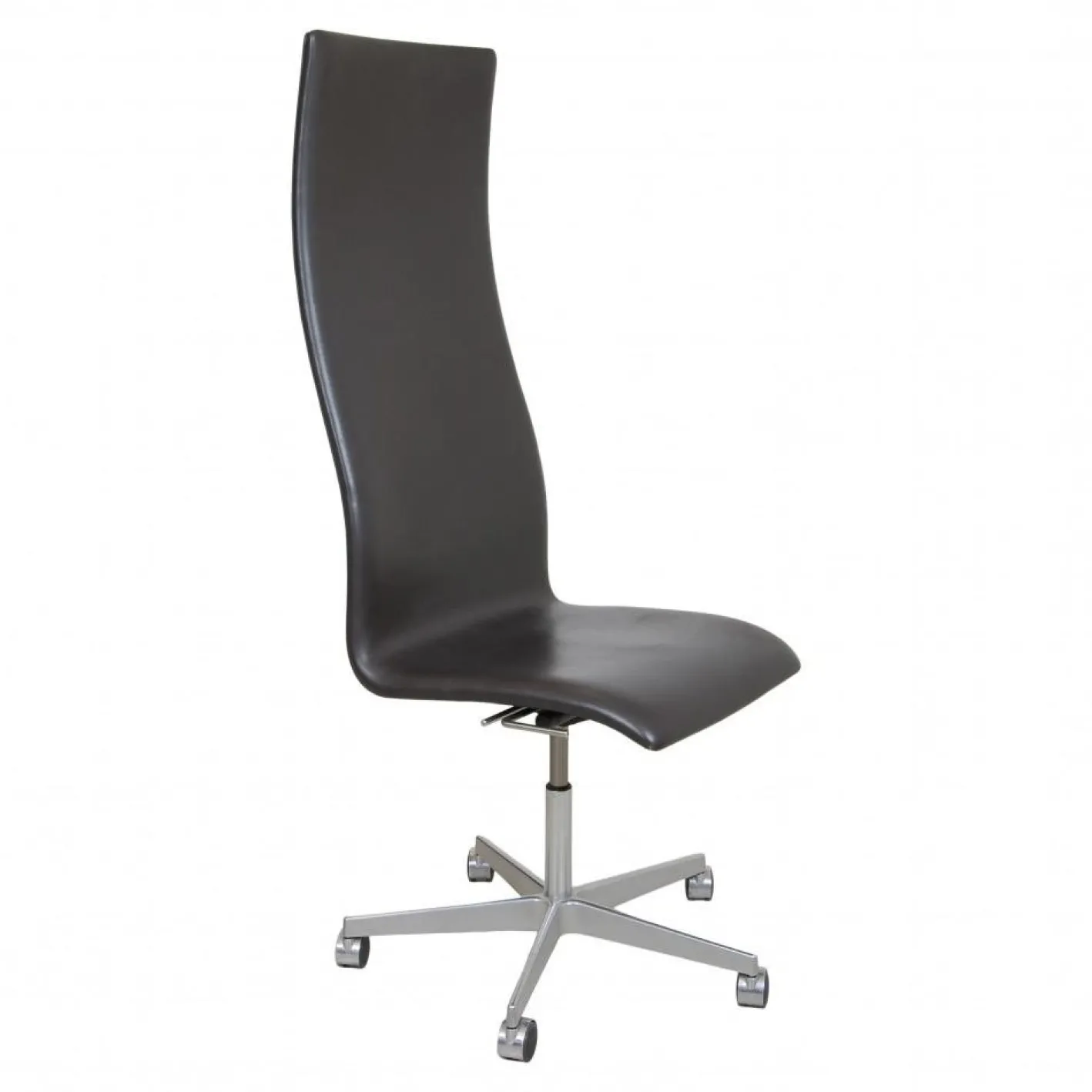 Hoher Oxford Bürostuhl aus braunem Original Leder von Arne Jacobsen