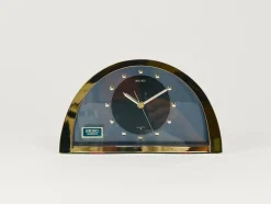 Hollywood Regency Durchsichtige Tischuhr aus Messing, Seiko zugeschrieben, Japan, 1980er