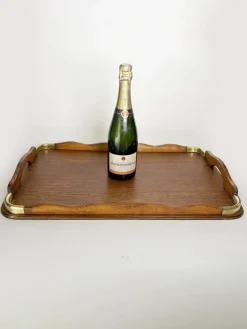 Holz und Messing Tablett, Frankreich, 19. Jh