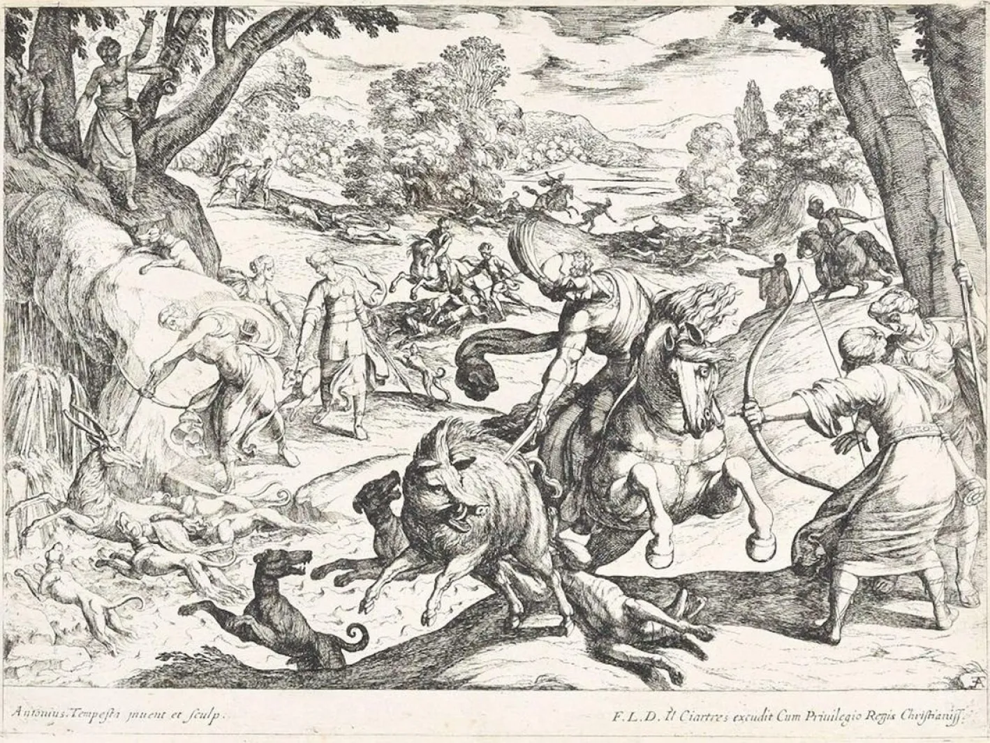 Hunting Scene - Original Radierung von Antonio Tempesta - Frühes 17. Jahrhundert Frühes 17. Jahrhundert