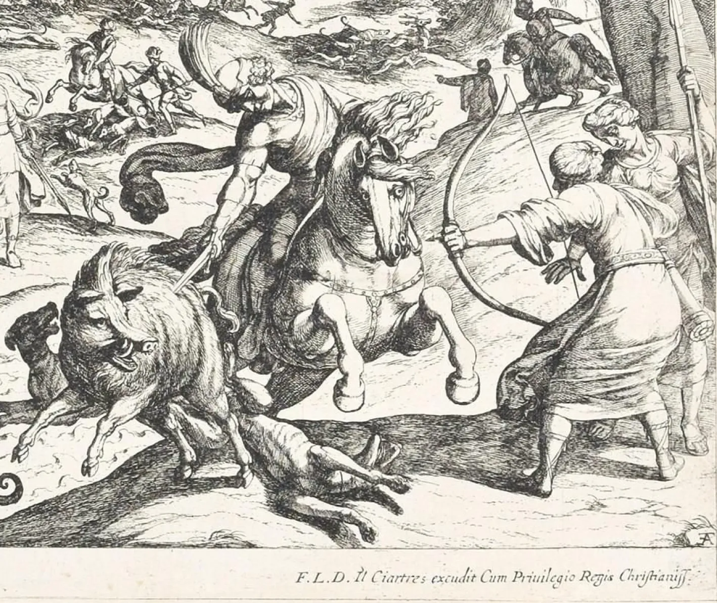 Hunting Scene - Original Radierung von Antonio Tempesta - Frühes 17. Jahrhundert Frühes 17. Jahrhundert