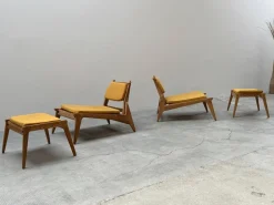 Hunting Sessel mit Fußhocker aus Eiche von Heinz Heger für PGH Annaberg Buchholz, 1960er, 4er Set