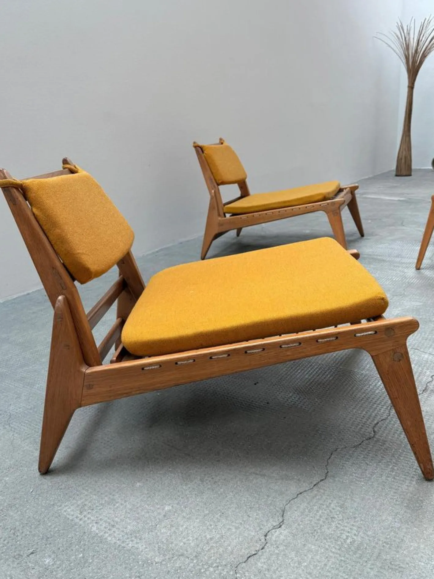 Hunting Sessel mit Fußhocker aus Eiche von Heinz Heger für PGH Annaberg Buchholz, 1960er, 4er Set