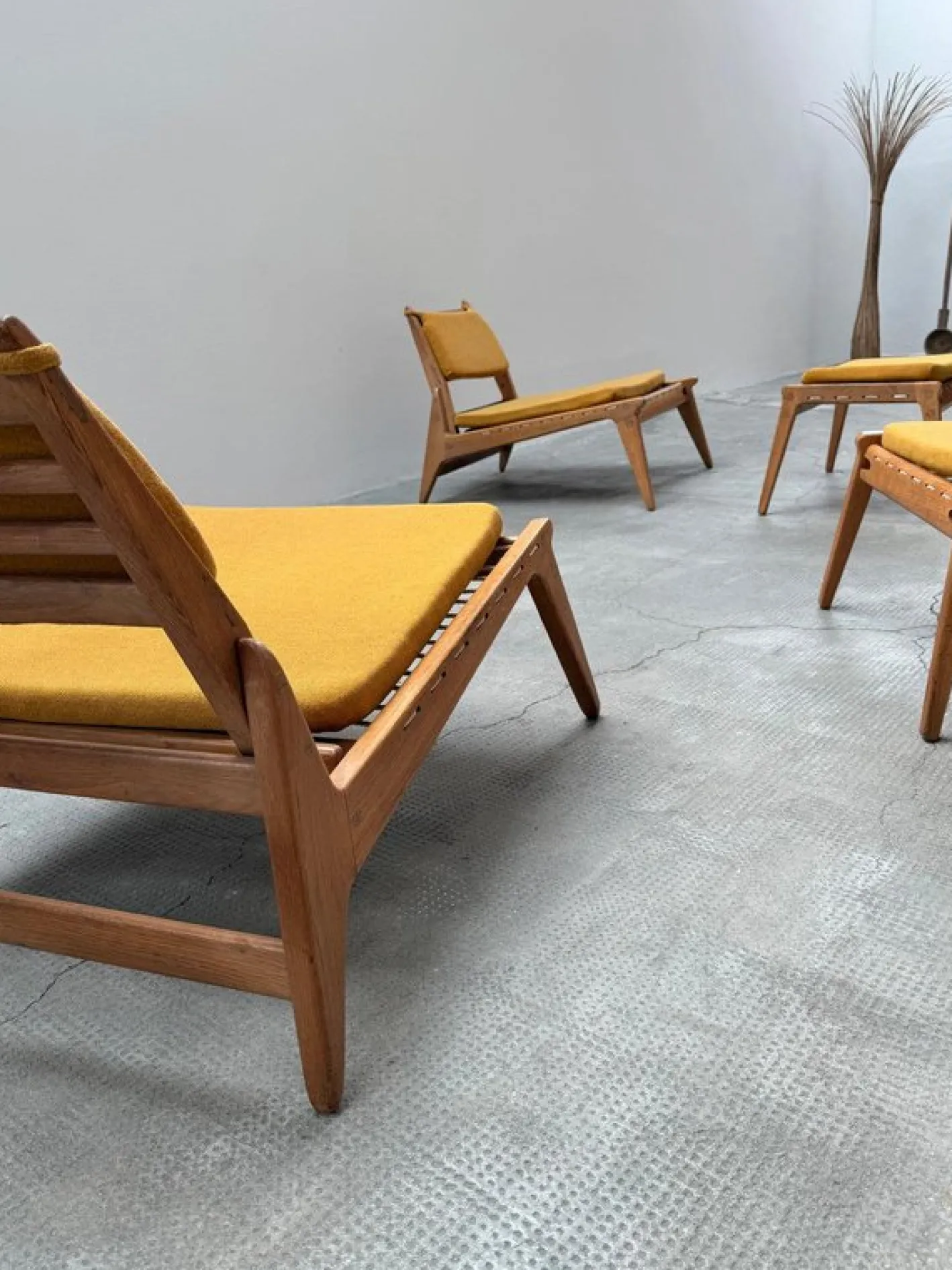 Hunting Sessel mit Fußhocker aus Eiche von Heinz Heger für PGH Annaberg Buchholz, 1960er, 4er Set