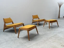 Hunting Sessel mit Fußhocker aus Eiche von Heinz Heger für PGH Annaberg Buchholz, 1960er, 4er Set