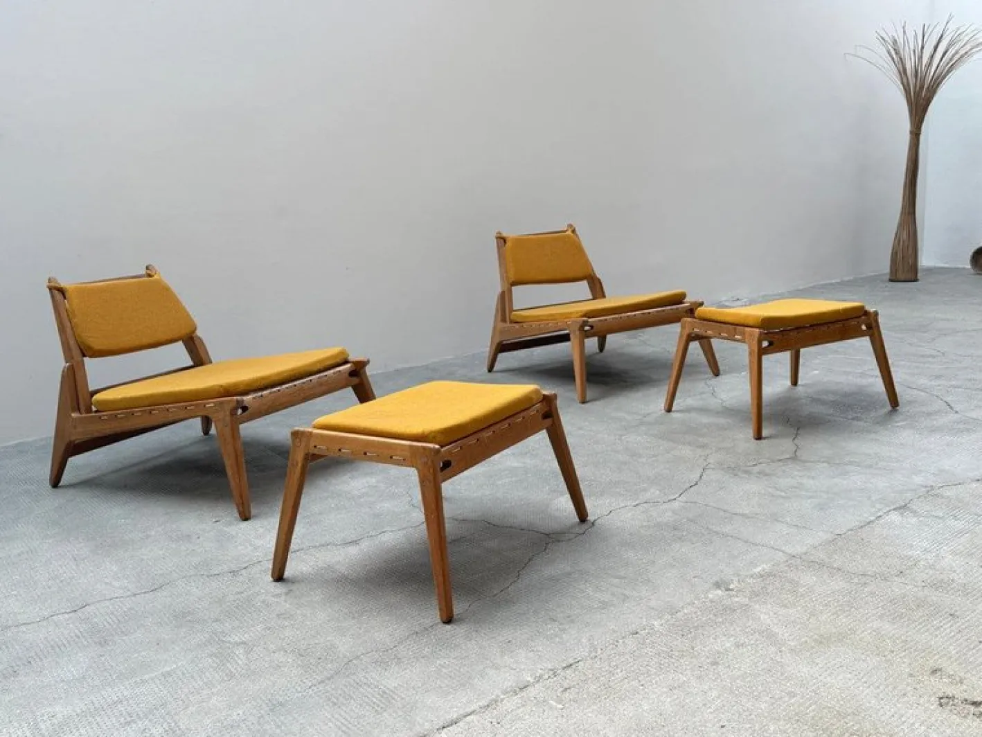 Hunting Sessel mit Fußhocker aus Eiche von Heinz Heger für PGH Annaberg Buchholz, 1960er, 4er Set