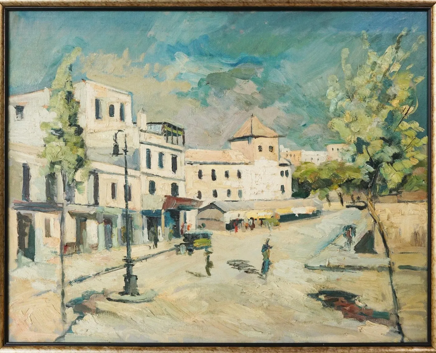 Impressionistischer Künstler, Stadtszene, Mitte des 20. Jahrhunderts, Öl auf Leinwand