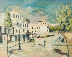 Impressionistischer Künstler, Stadtszene, Mitte des 20. Jahrhunderts, Öl auf Leinwand