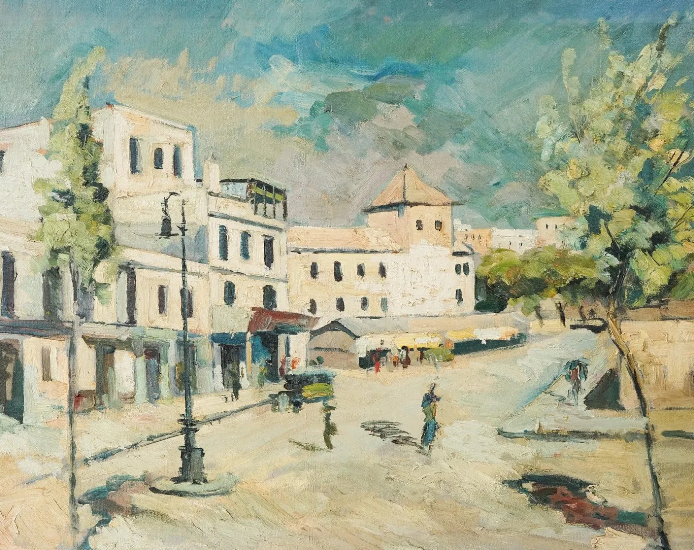 Impressionistischer Künstler, Stadtszene, Mitte des 20. Jahrhunderts, Öl auf Leinwand