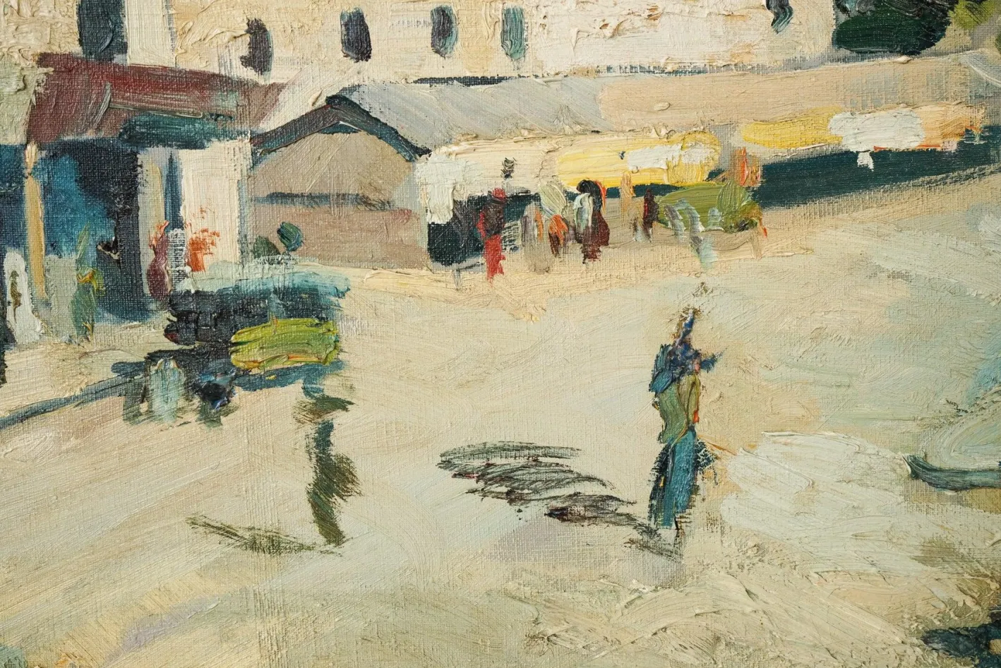 Impressionistischer Künstler, Stadtszene, Mitte des 20. Jahrhunderts, Öl auf Leinwand