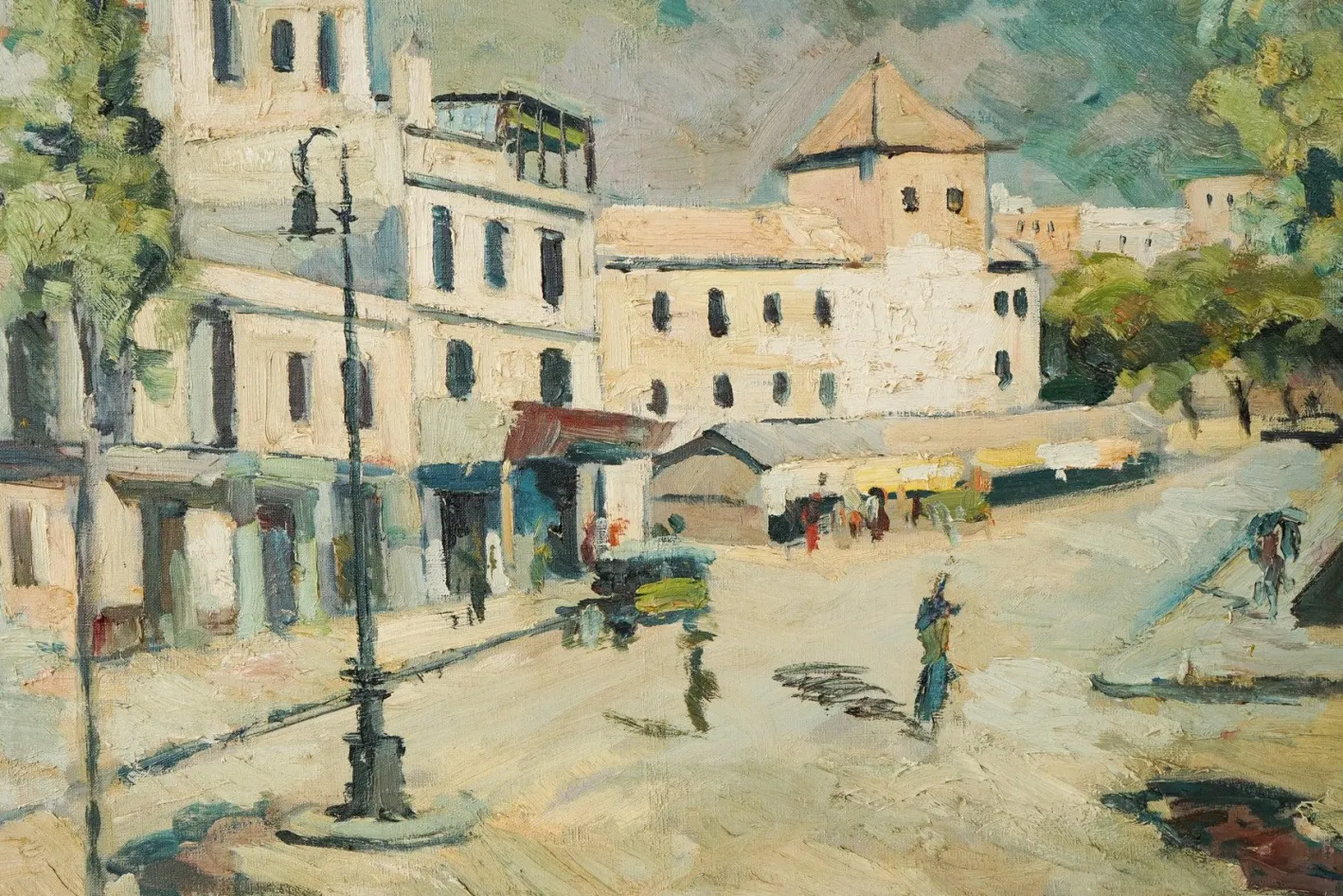 Impressionistischer Künstler, Stadtszene, Mitte des 20. Jahrhunderts, Öl auf Leinwand