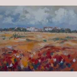 Impressionistischer Künstler, Wildblumenlandschaft, Ölgemälde