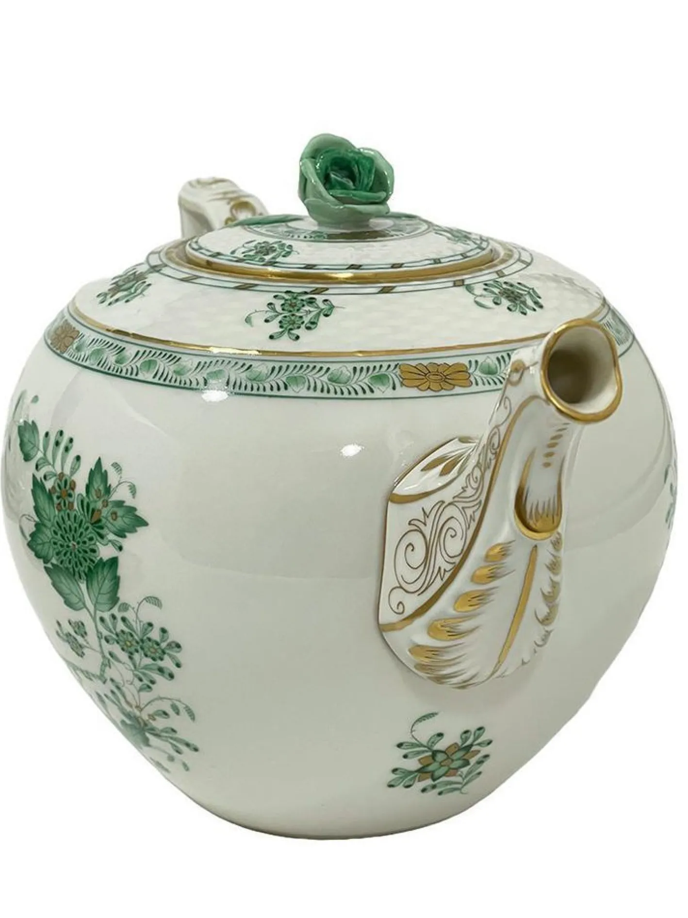 Indisches Porzellan Teeservice mit grünem Muster für 12 von Herend, Ungarn, 1930er, 27er Set