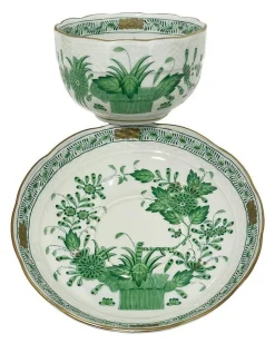 Indisches Porzellan Teeservice mit grünem Muster für 12 von Herend, Ungarn, 1930er, 27er Set