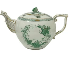 Indisches Porzellan Teeservice mit grünem Muster für 12 von Herend, Ungarn, 1930er, 27er Set