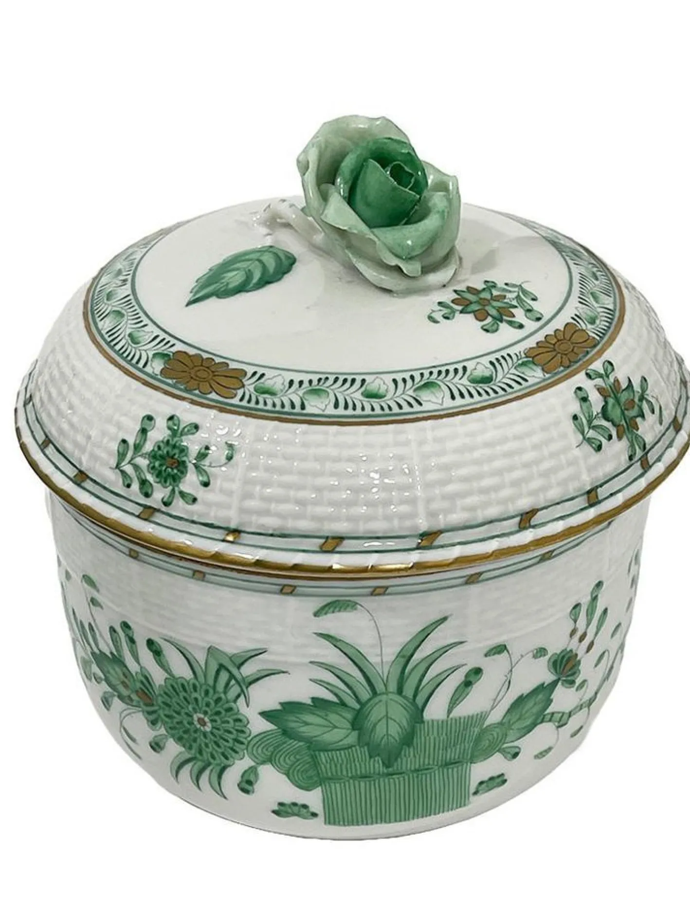 Indisches Porzellan Teeservice mit grünem Muster für 12 von Herend, Ungarn, 1930er, 27er Set
