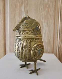 Indische Vergoldete Bronze Dhokra Eulen Skulptur Box, Frühes 20. Jh.