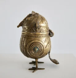 Indische Vergoldete Bronze Dhokra Eulen Skulptur Box, Frühes 20. Jh.