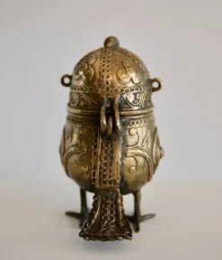 Indische Vergoldete Bronze Dhokra Eulen Skulptur Box, Frühes 20. Jh.
