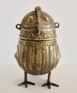 Indische Vergoldete Bronze Dhokra Eulen Skulptur Box, Frühes 20. Jh.