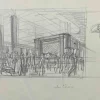 Interieur während eines Konzerts, Original Bleistiftzeichnung, frühes 20. Jh