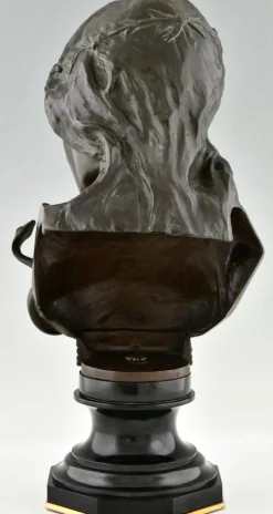 Isidore De Rudder, Jugendstil Kleopatra Büste mit Schlange, 1900, Bronze & Marmor
