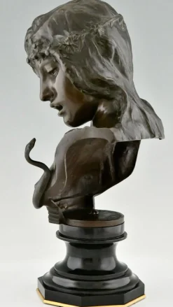 Isidore De Rudder, Jugendstil Kleopatra Büste mit Schlange, 1900, Bronze & Marmor