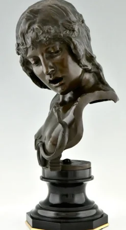 Isidore De Rudder, Jugendstil Kleopatra Büste mit Schlange, 1900, Bronze & Marmor