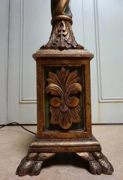 Italienische Florentiner Stehlampe aus handgeschnitztem Gold Vergoldetem & Grünem Torchère, 1950er