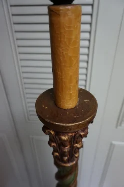 Italienische Florentiner Stehlampe aus handgeschnitztem Gold Vergoldetem & Grünem Torchère, 1950er