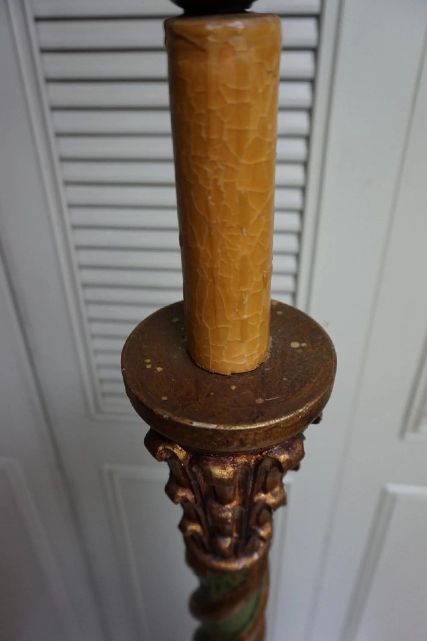 Italienische Florentiner Stehlampe aus handgeschnitztem Gold Vergoldetem & Grünem Torchère, 1950er