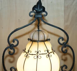 Italienische Hängelampe aus Muranoglas & Eisen von Seguso, 1930er
