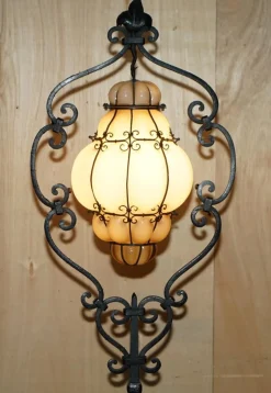 Italienische Hängelampe aus Muranoglas & Eisen von Seguso, 1930er