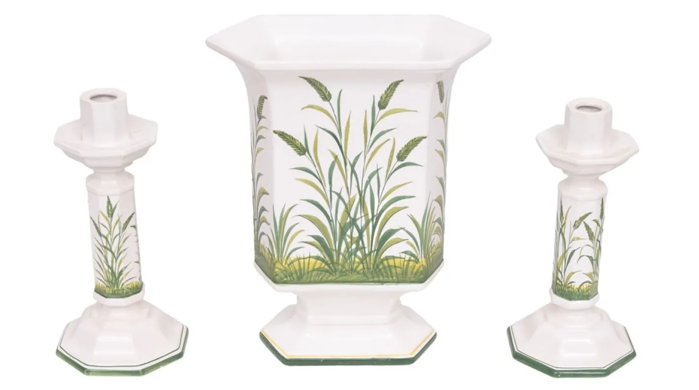 Italienische Kerzenhalter & Blumentopf aus Keramik von Bassano, 1970er, 3er Set