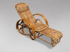 Italienische Mid-Century Chaiselongue Sonnenliege aus Bambus & Rattan, 1950