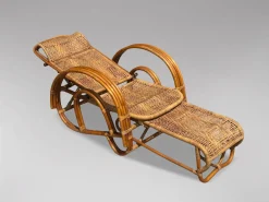 Italienische Mid-Century Chaiselongue Sonnenliege aus Bambus & Rattan, 1950