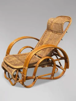 Italienische Mid-Century Chaiselongue Sonnenliege aus Bambus & Rattan, 1950