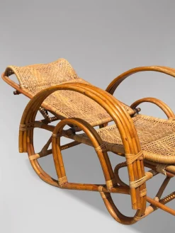 Italienische Mid-Century Chaiselongue Sonnenliege aus Bambus & Rattan, 1950