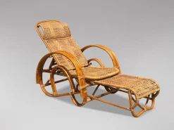 Italienische Mid-Century Chaiselongue Sonnenliege aus Bambus & Rattan, 1950