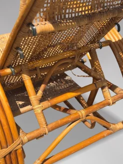 Italienische Mid-Century Chaiselongue Sonnenliege aus Bambus & Rattan, 1950