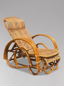 Italienische Mid-Century Chaiselongue Sonnenliege aus Bambus & Rattan, 1950