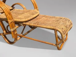 Italienische Mid-Century Chaiselongue Sonnenliege aus Bambus & Rattan, 1950