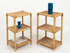 Italienische Mid-Century Modern Beistelltische aus Bambus, Rattan & Korbgeflecht, 1970er, 2er Set