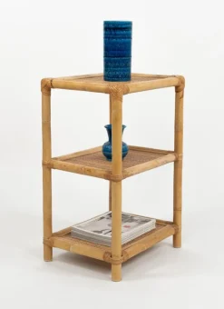 Italienische Mid-Century Modern Beistelltische aus Bambus, Rattan & Korbgeflecht, 1970er, 2er Set