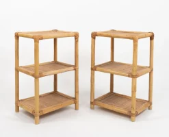 Italienische Mid-Century Modern Beistelltische aus Bambus, Rattan & Korbgeflecht, 1970er, 2er Set