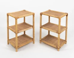 Italienische Mid-Century Modern Beistelltische aus Bambus, Rattan & Korbgeflecht, 1970er, 2er Set