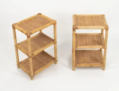 Italienische Mid-Century Modern Beistelltische aus Bambus, Rattan & Korbgeflecht, 1970er, 2er Set