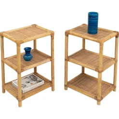 Italienische Mid-Century Modern Beistelltische aus Bambus, Rattan & Korbgeflecht, 1970er, 2er Set